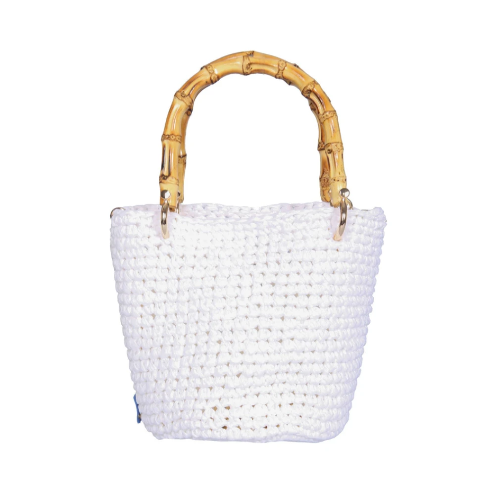 Chica London Handgemaakte Raffia Tas met Bamboe Handvatten White Dames