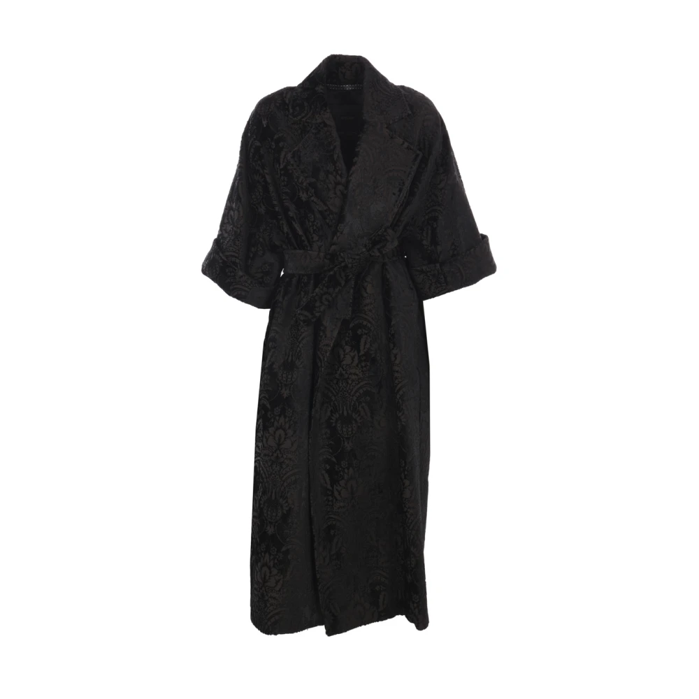 Max Mara Zwart Fluweel Bloemen Damast Jas Black Dames