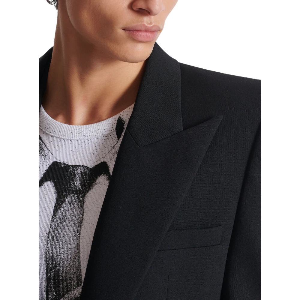 Balmain Grain de poudre jas met 1 knoop en schoudervullingen Black Heren