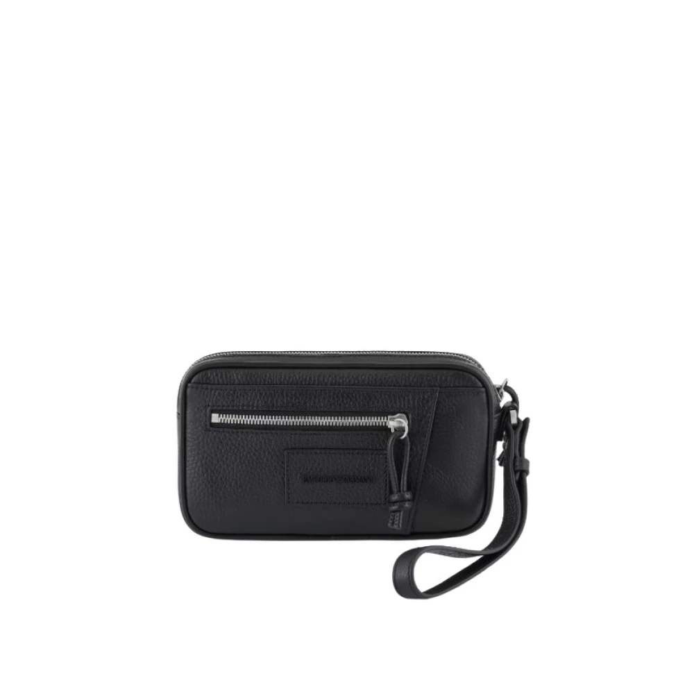 Emporio Armani Men's Black Cowhide Beauty Case With Zip - Bags - One Size - Bags