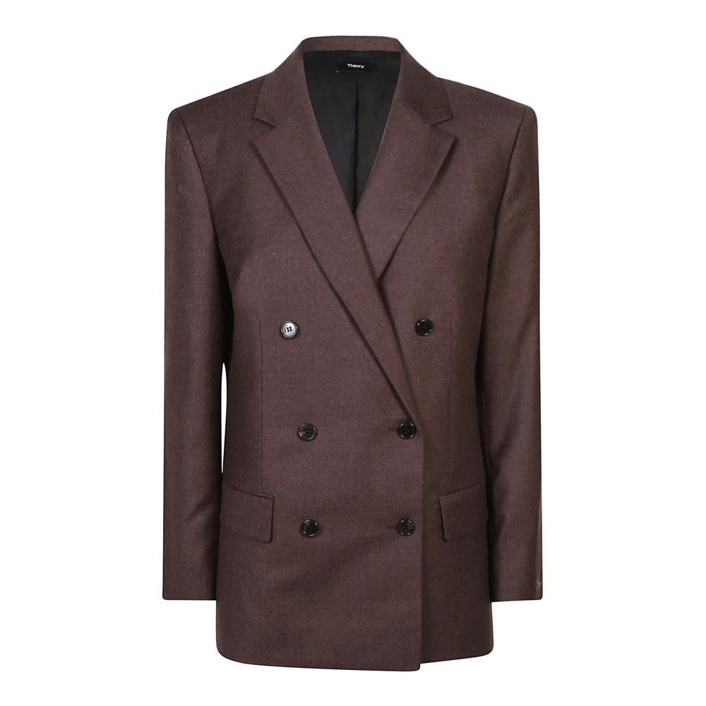 Theory Brun Blazer Ull Flanell Dubbelknäppt Brown, Dam