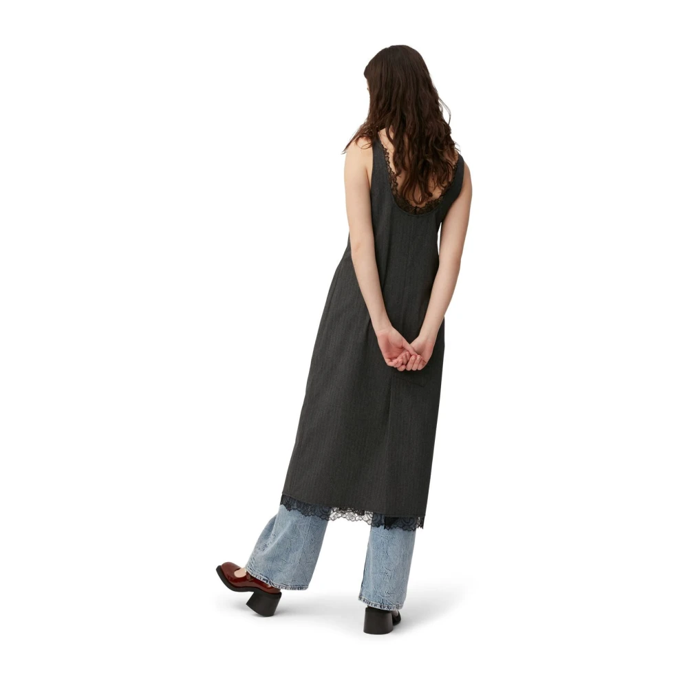 Ganni Kanten Midi Jurk Black Dames