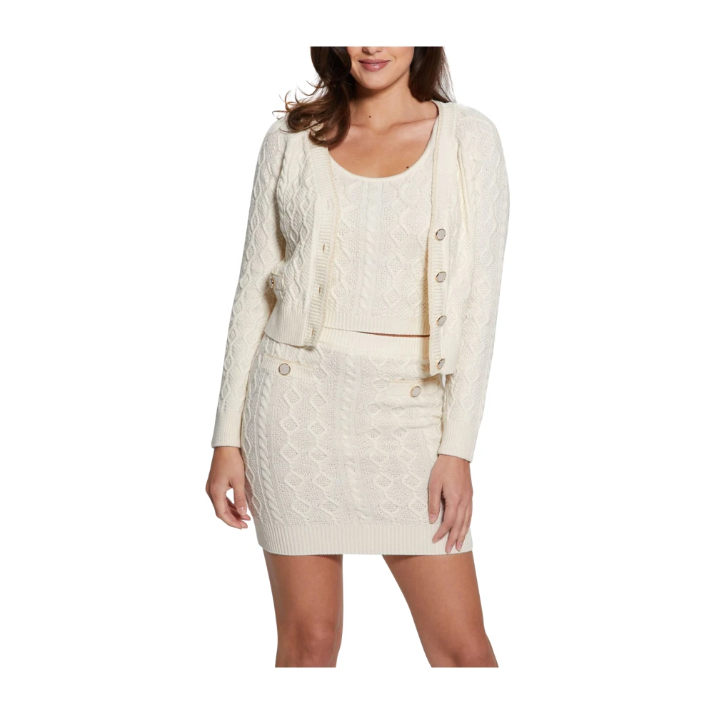 Guess Vit Kräm Cardigan Tröja Set Beige, Dam