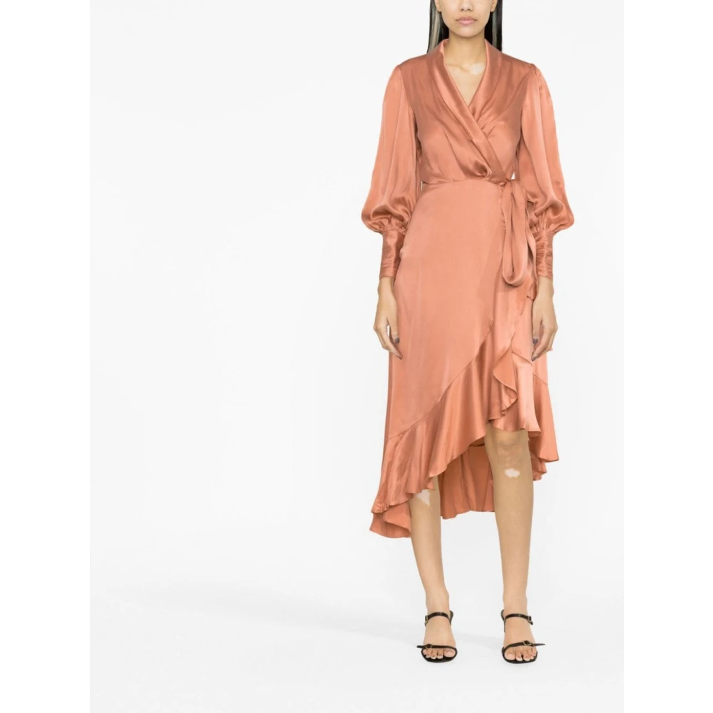 Zimmermann Zijden Jurk met Ruches en Wikkel Pink Dames