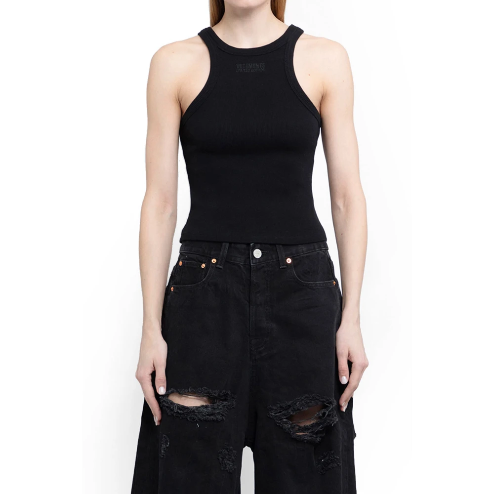 Vetements Black Sleeveless Tops, Female, Xl, Racing Tank Top Limited Edition