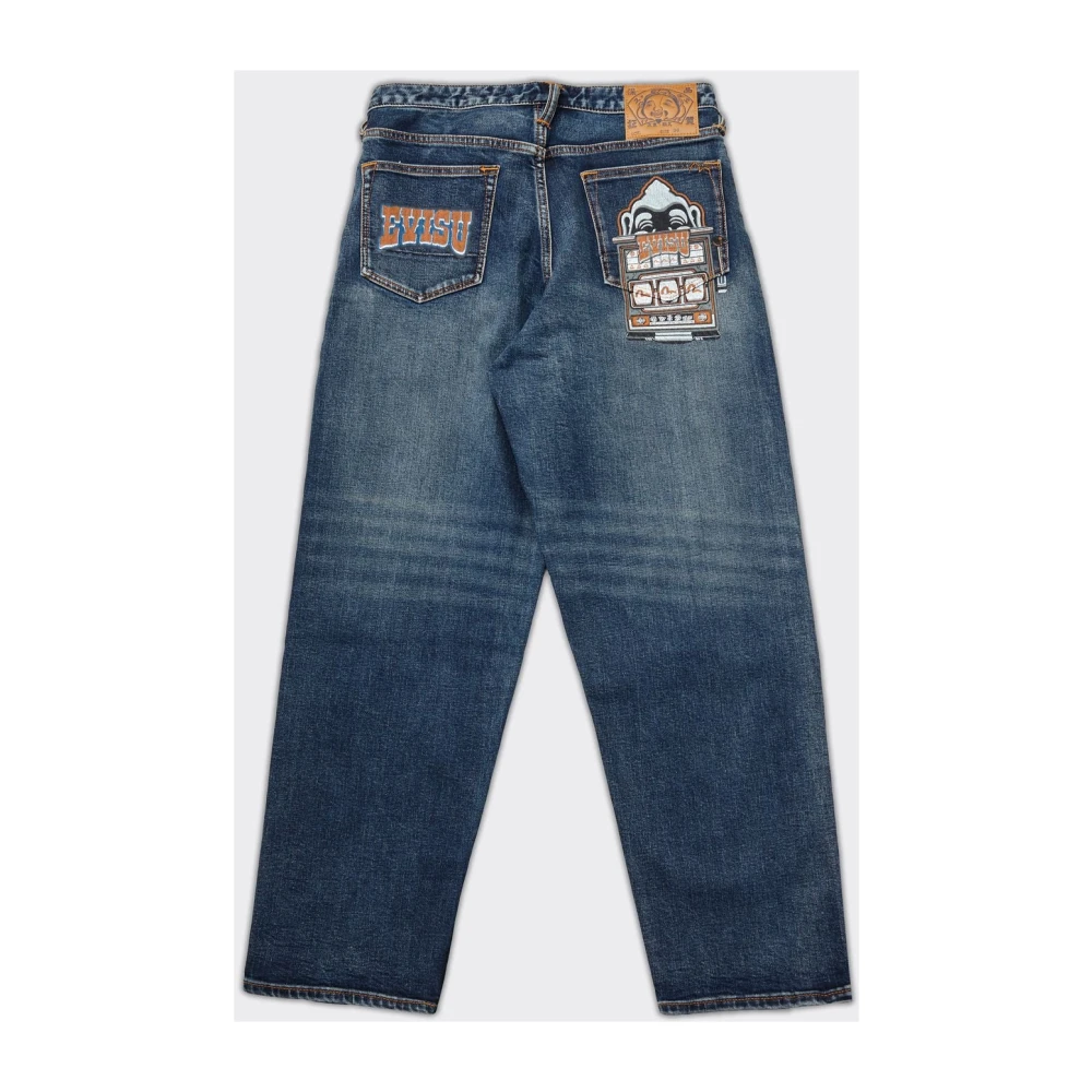 Evisu Geborduurde Denim Blauwe Jeans Blue Heren