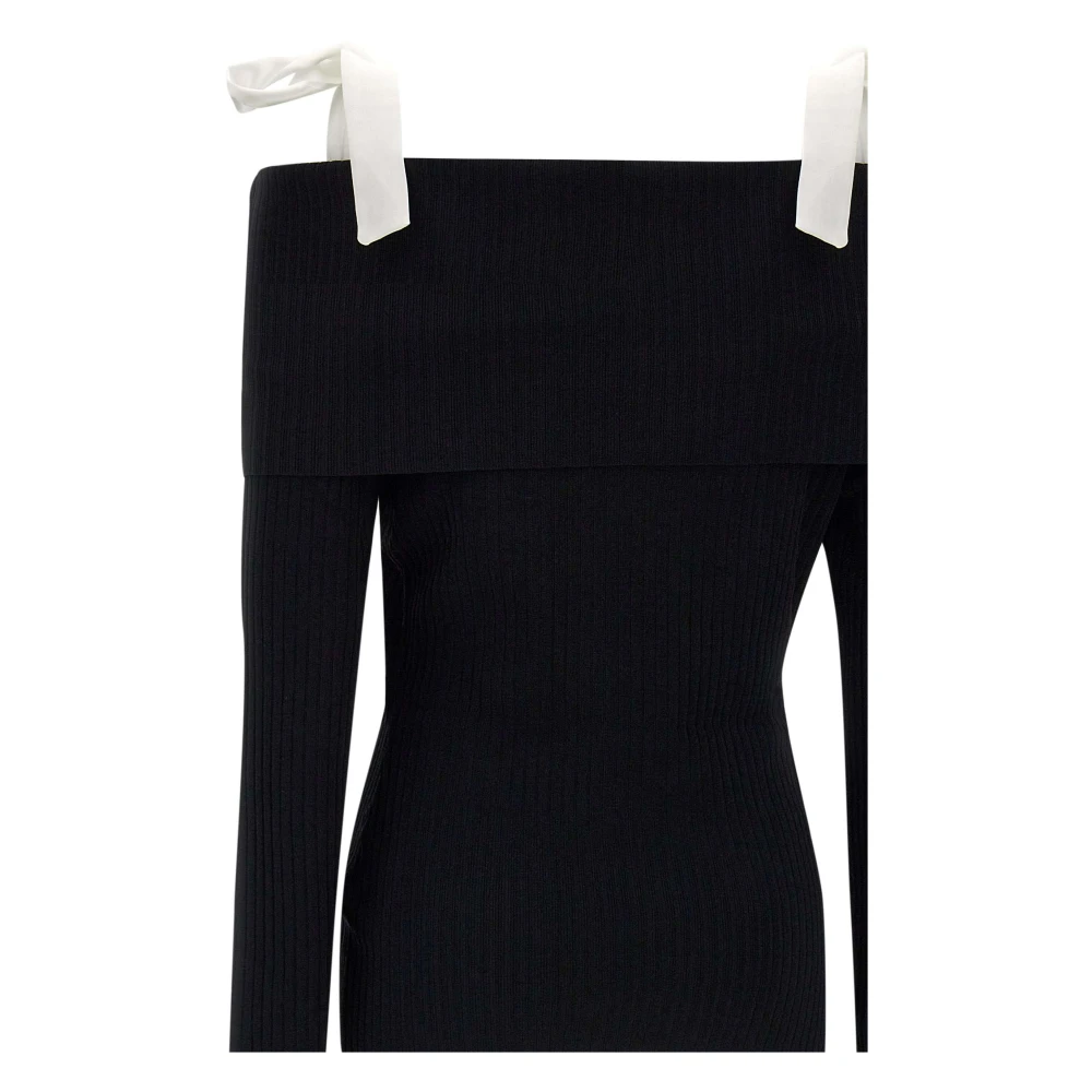 Rotate Birger Christensen Off-shoulder trui met linten Black Dames
