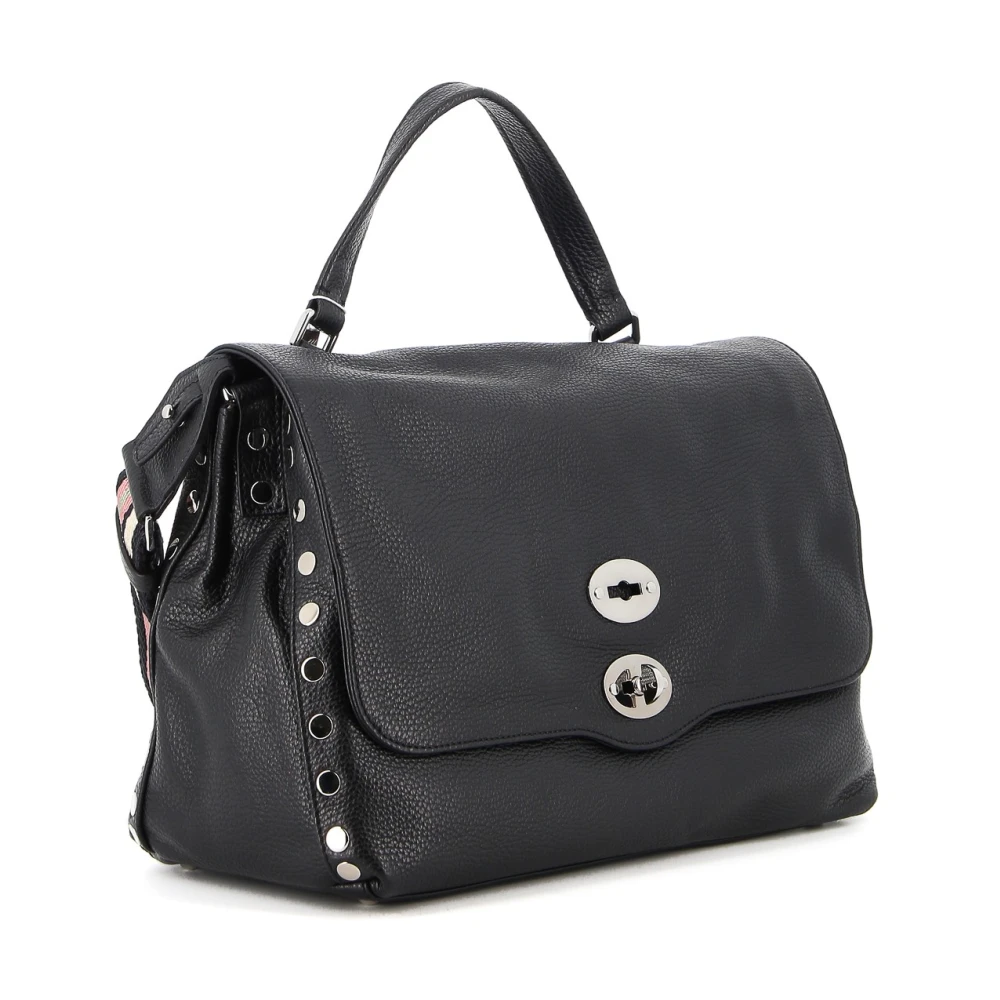Zanellato Zwarte leren draagtas met twist-lock Black Dames