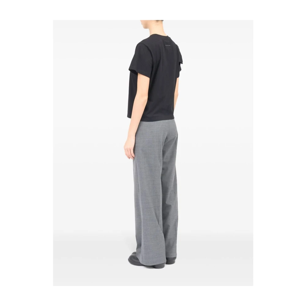 MM6 Maison Margiela Zwart Katoenen T-shirt Geplooid Detail Black Dames