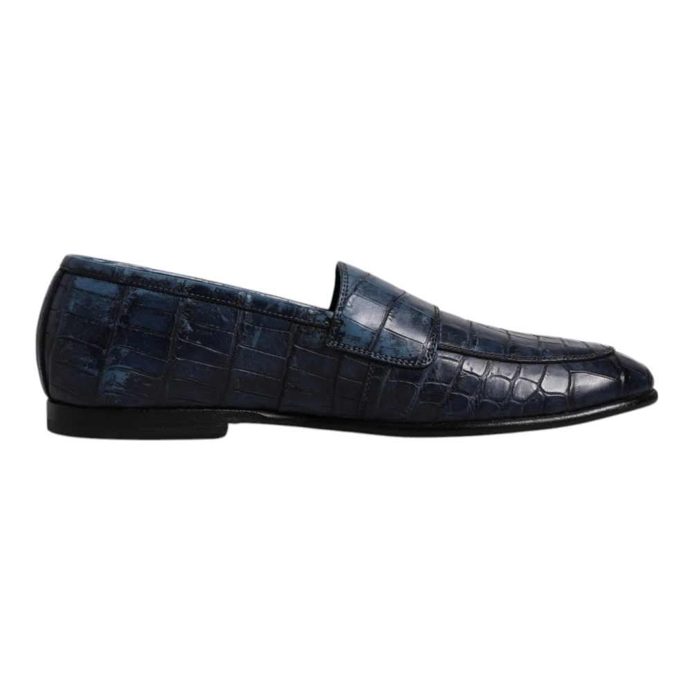 Dolce & Gabbana Men's Blue Loafers, 8 Uk, Exotic Leather Moccasin Slip-On Shoes