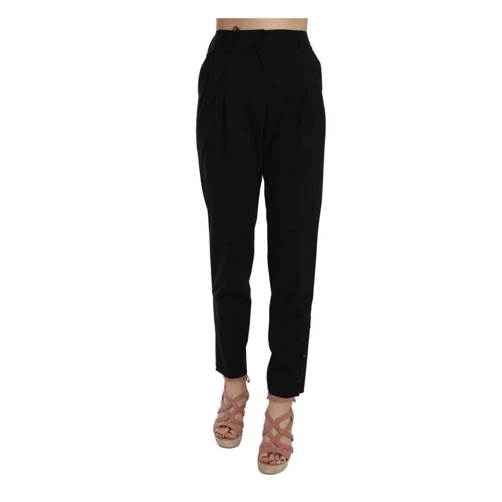 Dolce & Gabbana Women's Black Tapered Trousers, 2XS, Button Pleated Tapered Trouser