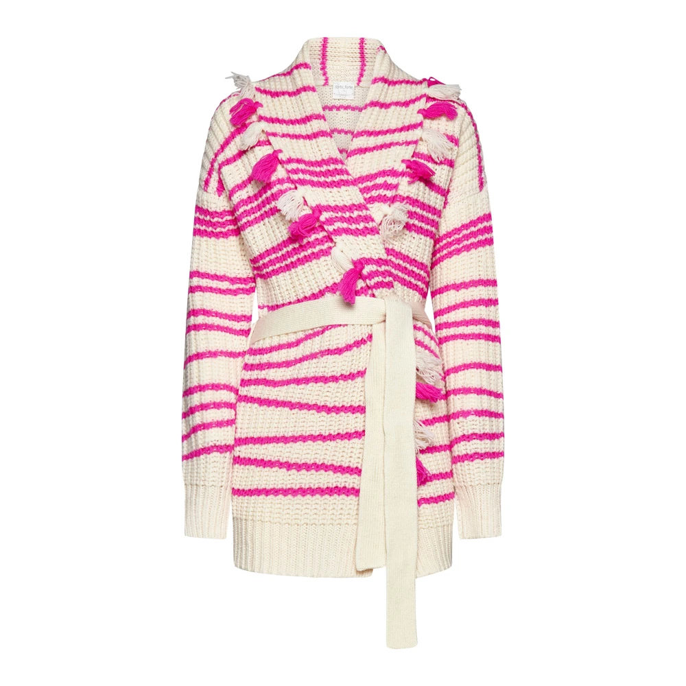 Forte Magenta Wol Intarsia Cardigan Sweater Pink Dames