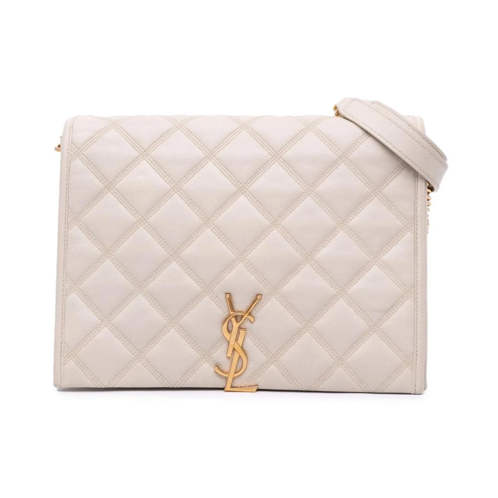 Saint Laurent Vintage Women's White Pre-Owned Manhattan Shoulder Bag Quilted