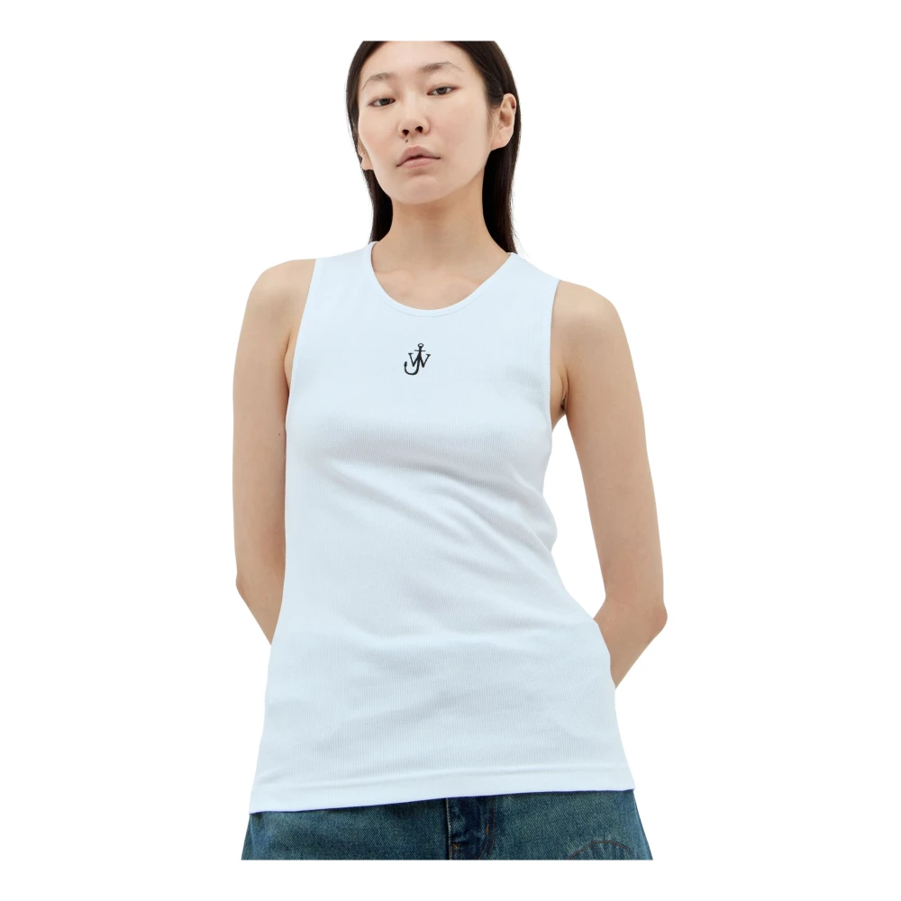 JW Anderson Logo Geborduurde Rib Tank Top White Dames