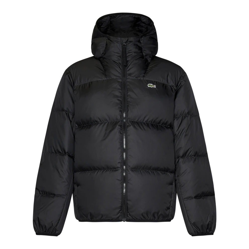 Lacoste Zwarte gewatteerde jas met capuchon Aw24 Black Heren