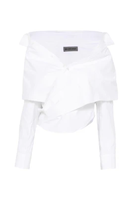 Off-Shoulder Asymmetric Wrap Shirt