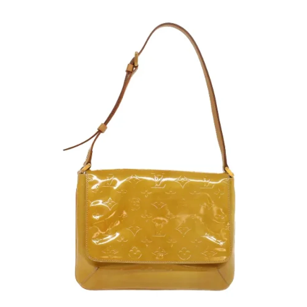 Louis Vuitton Vintage Beige Patent Leren Schoudertas Yellow Dames