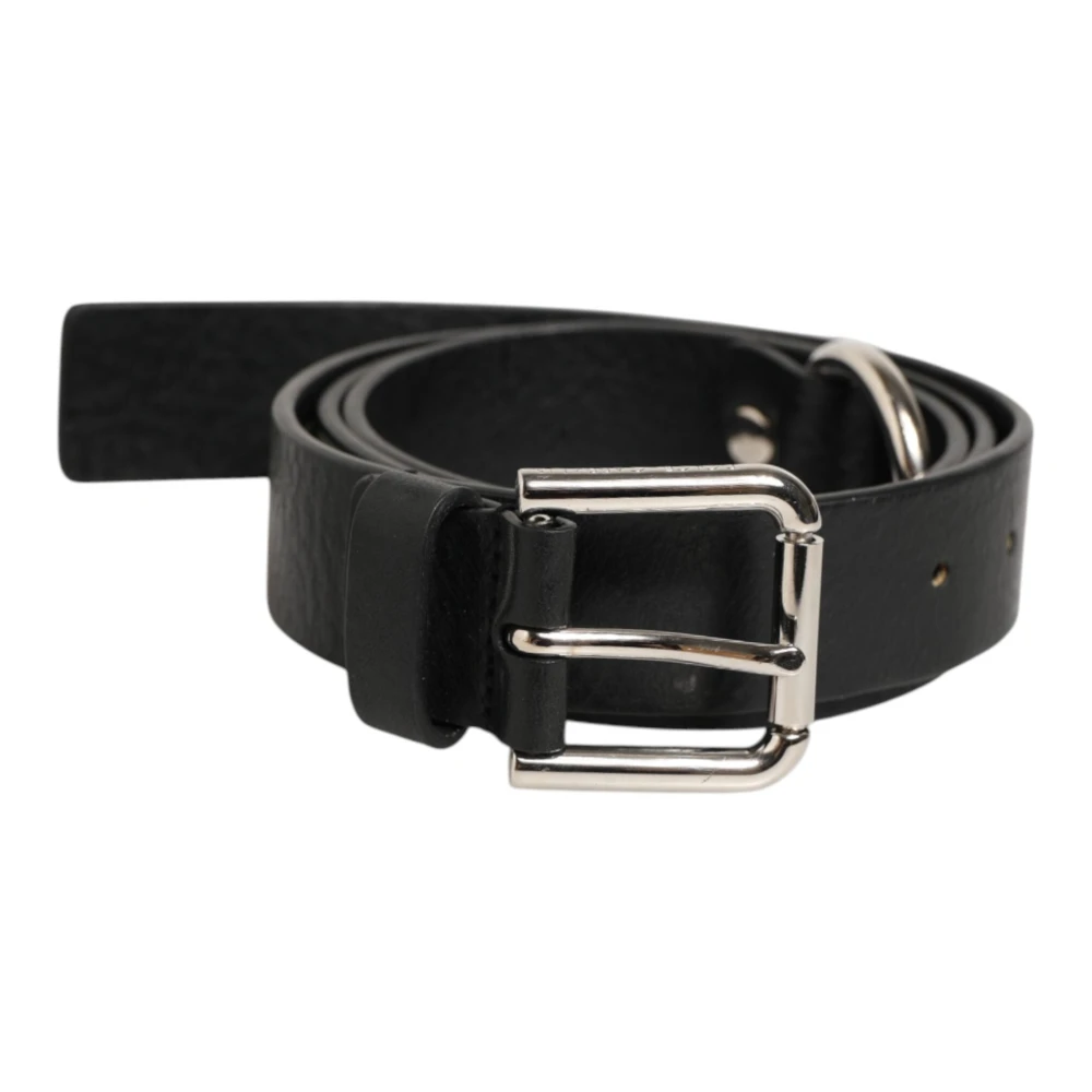 Dolce & Gabbana Black Classic Metal Logo Buckle Belt - Unisex - Belts - One Size - Accessories