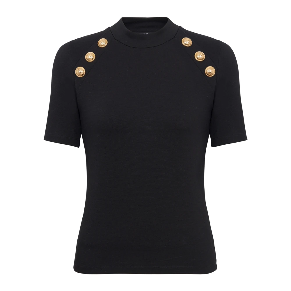 Balmain T-shirt met 6 knopen Black Dames