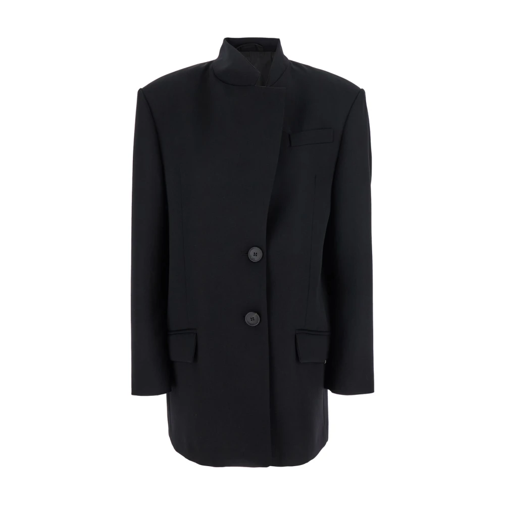 The Attico Zwarte Wol Single-Breasted Jas Black Dames