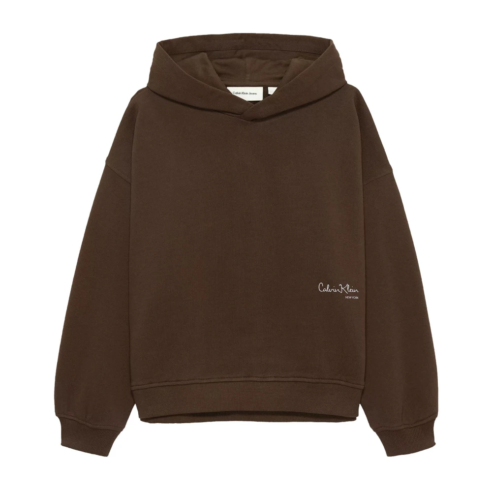 Calvin Klein Jeans Girls Brown Kids Sweatshirts, 12 Y, Cotton Hooded Sweatshirt