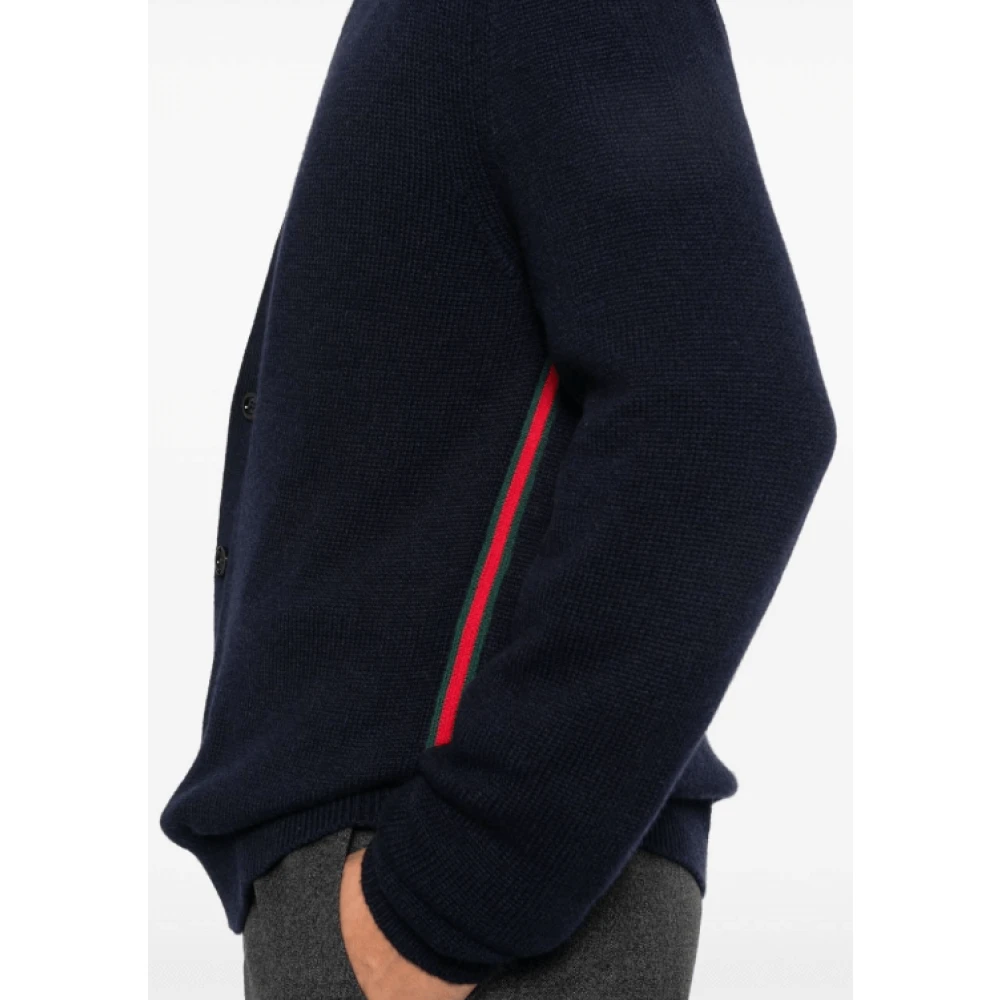 Gucci Middernachtblauwe kasjmier cardigan met web-streep detail Blue Heren