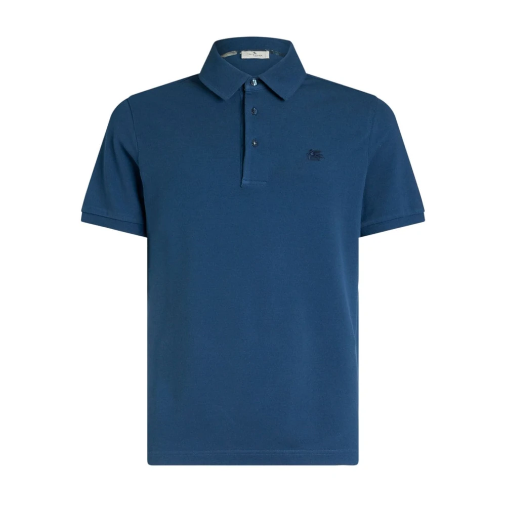ETRO Blauw Polo Shirt Pegasus Logo Blue Heren