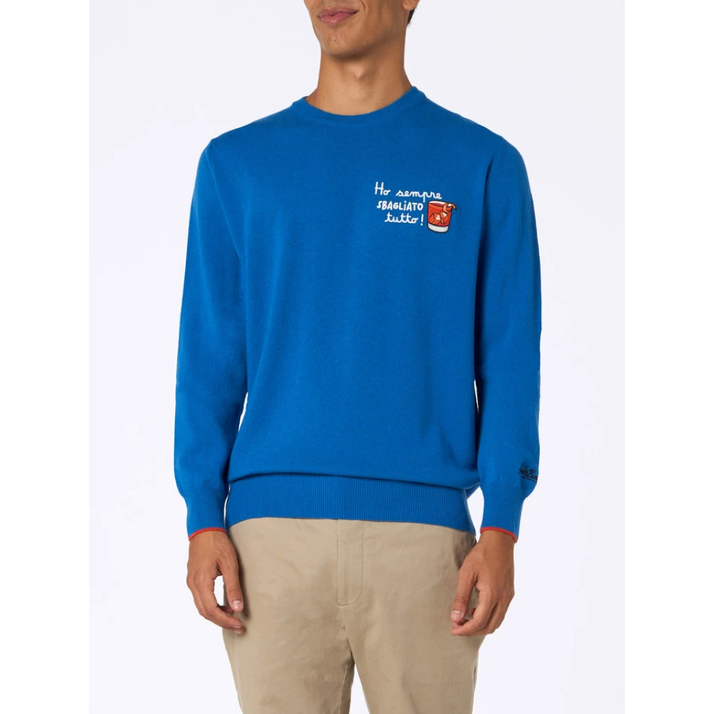 MC2 Saint Barth Blauw Ski Heron Geborduurd Herenoverhemd Blue Heren