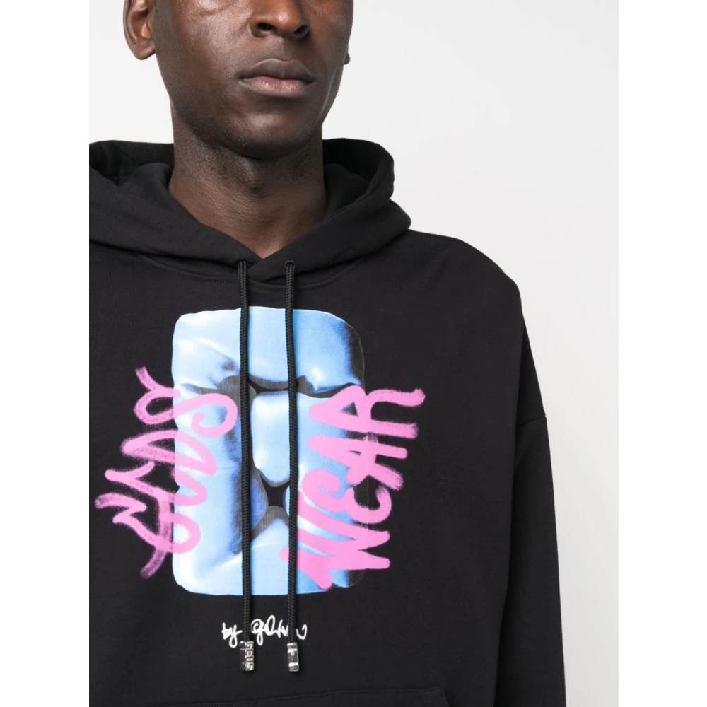 Gcds Zwarte Graffiti Loose Hoodie Black Heren
