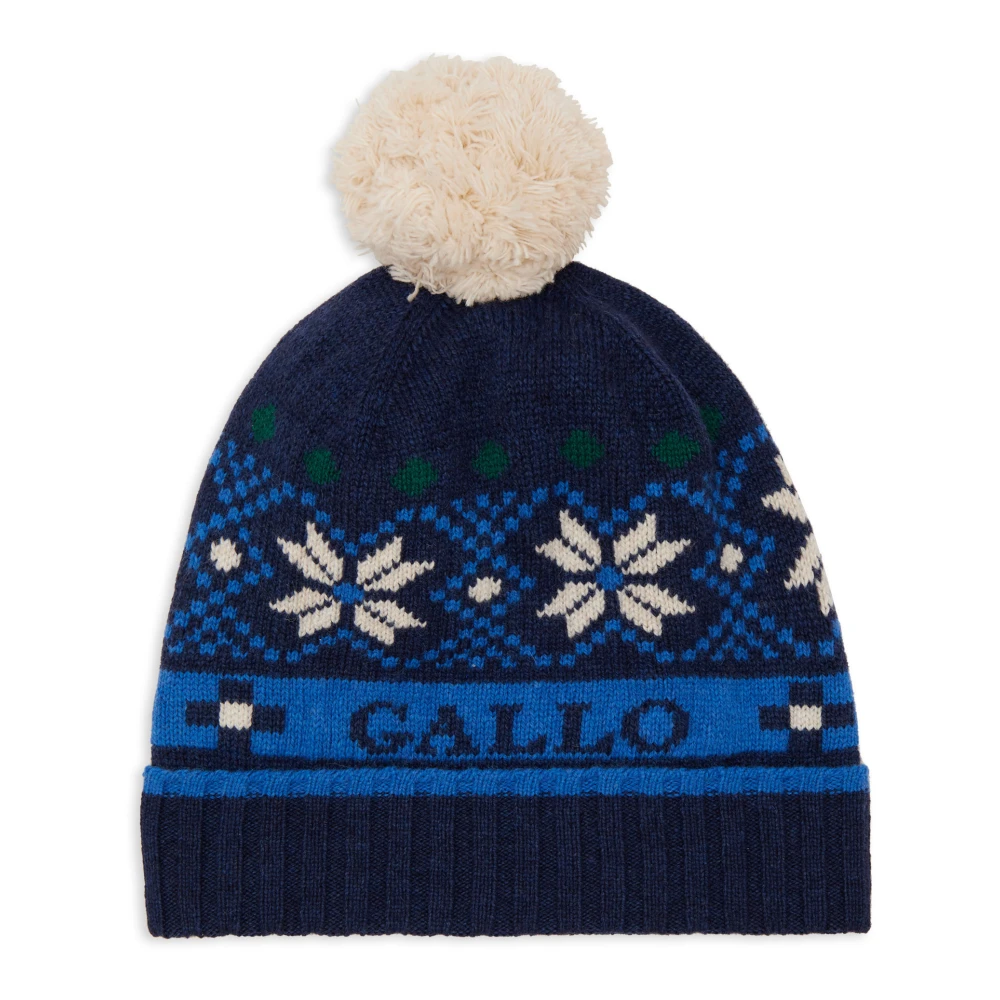 Gallo Blauwe Wol Kasjmier Muts Kerstmotief Multicolor Unisex