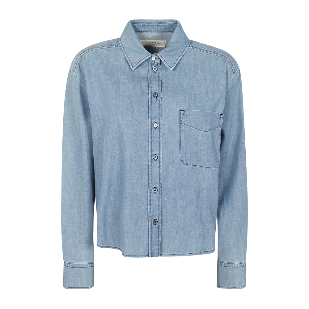 Max Mara Weekend Lichte Denim Overhemd met Puntkraag Blue Dames