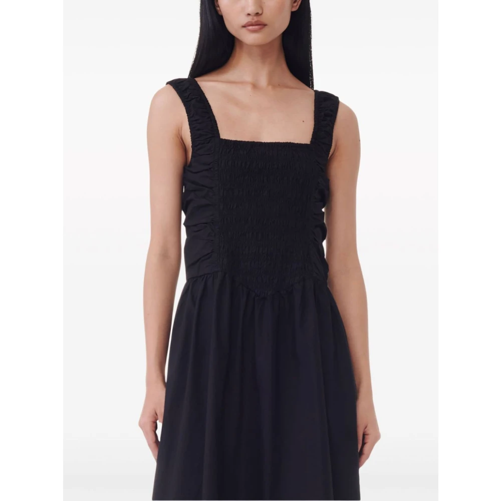Ganni Poplin Ruched Jurk Black Dames