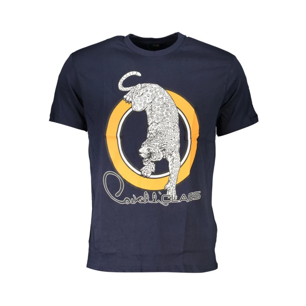 Cavalli Class Blauw Katoenen Bedrukt T-Shirt Blue Heren