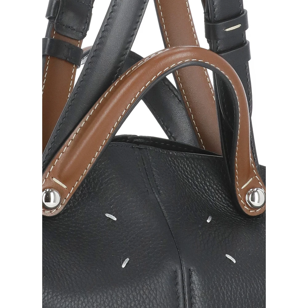 Maison Margiela Zwarte leren handtas met contrasterende handvatten Black Dames
