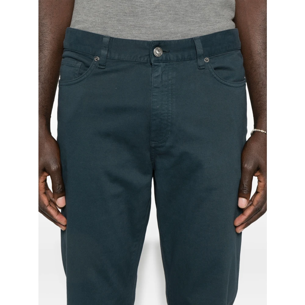 Ermenegildo Zegna Stad Katoenen Jeans met Leren Logo Blue Heren