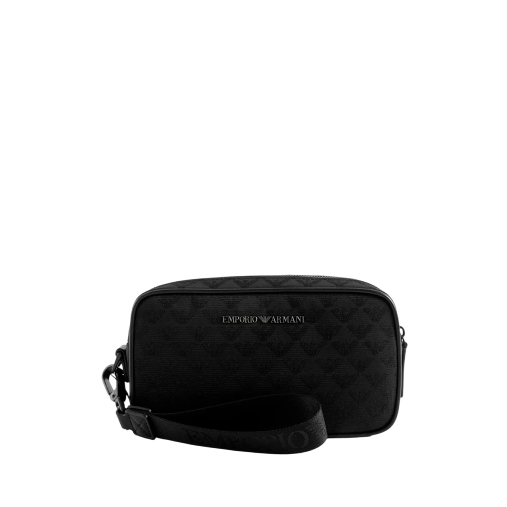 Emporio Armani Mannelijk Zwart Tassen Heren, One Size, Nylon, Nylon Toilettas Met All-Over Jacquard Adelaar