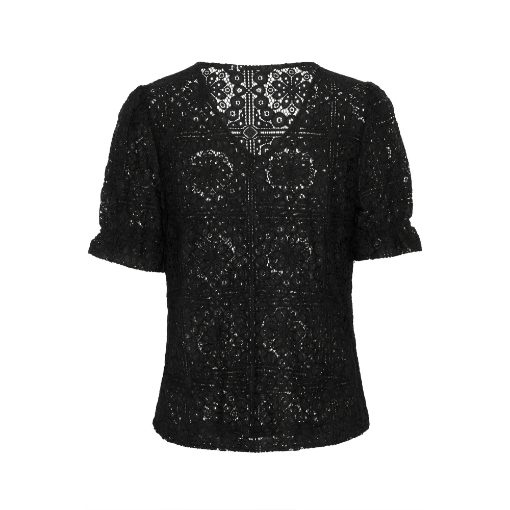 Cream V-Hals Kant Blouse Zwart Black Dames