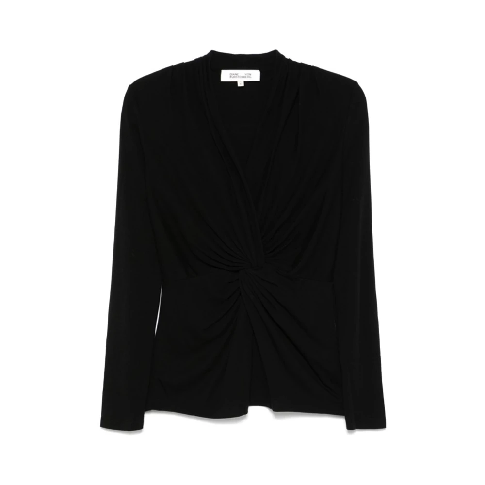 Diane Von Furstenberg Zwarte V-hals Jersey Top met Details Black Dames