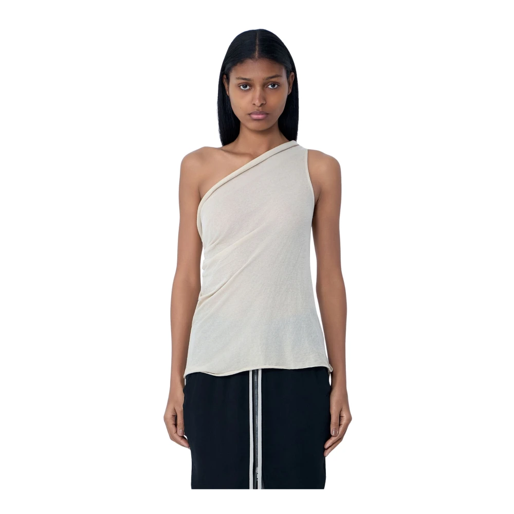 Rick Owens Beige Asymmetric Draped T-Shirt - Female - Sleeveless Tops - M - Tops