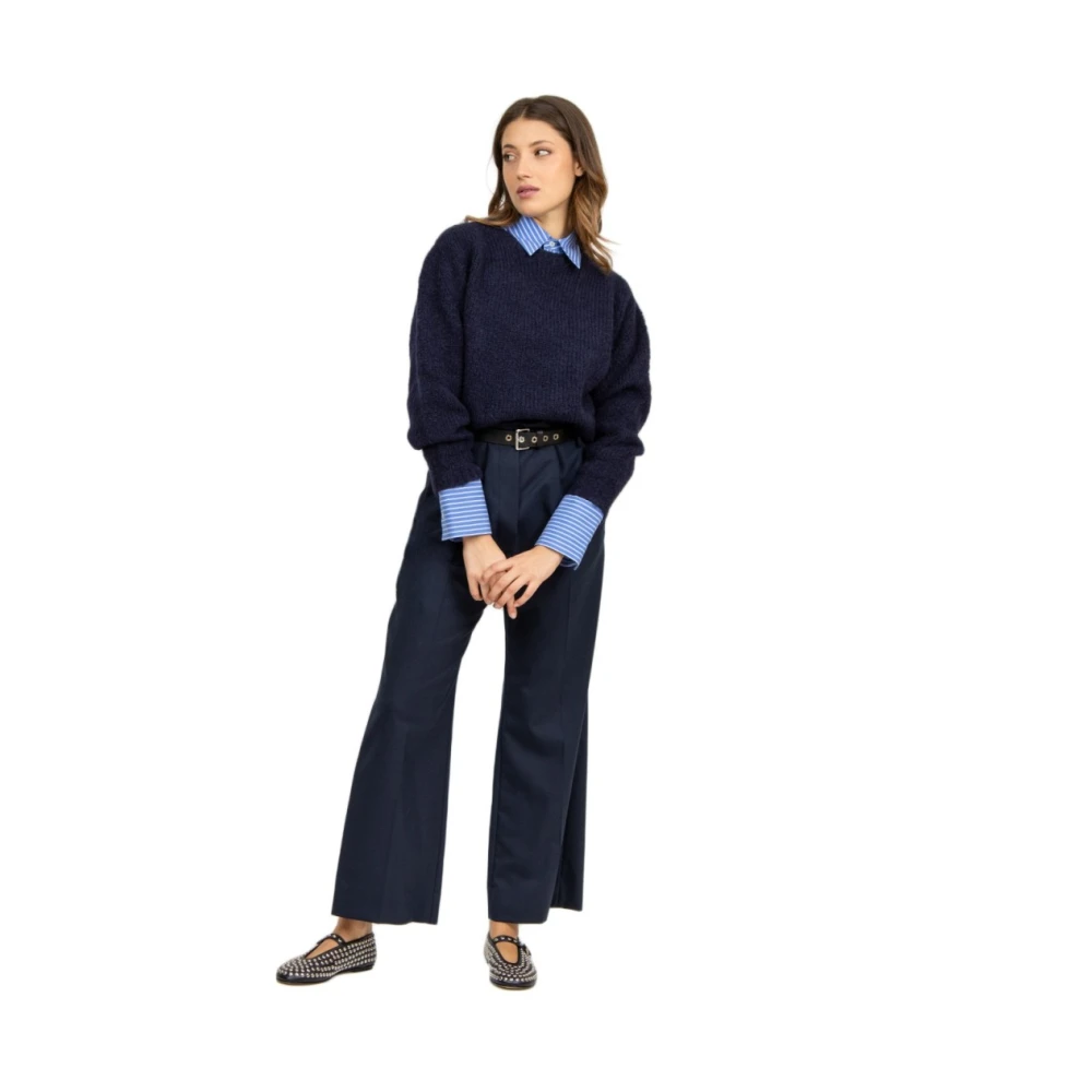 Tela Blauwe Alpaca Trui Ronde Hals Blue Dames