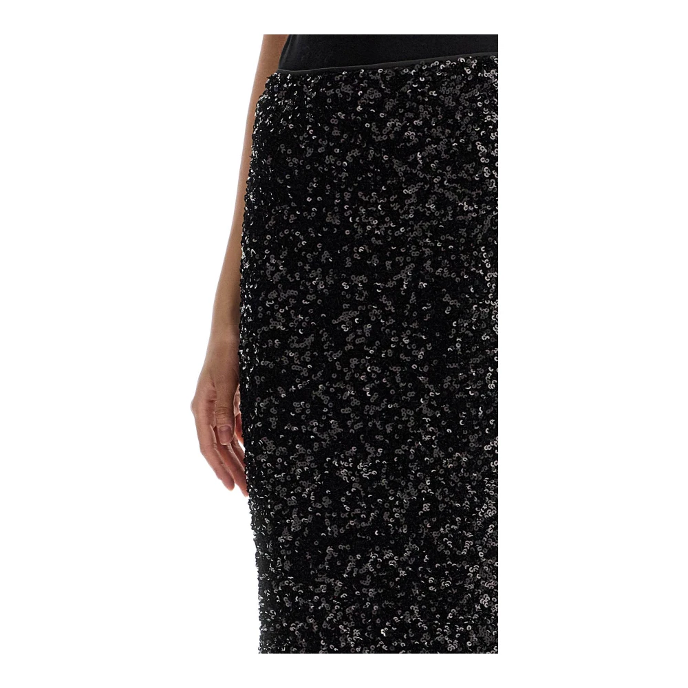 Rotate Birger Christensen Sequin Midi Rok met Achter Split Black Dames