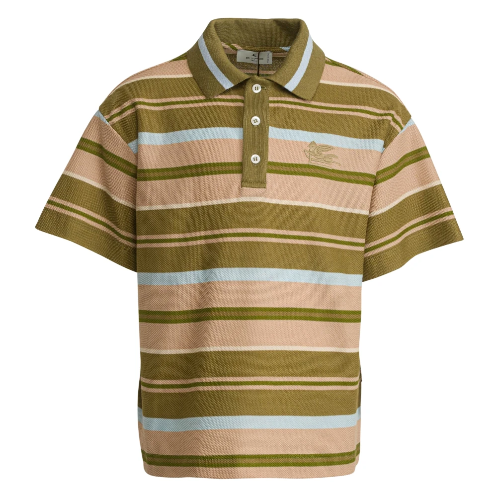 Etro Men's Green Striped Polo Shirt