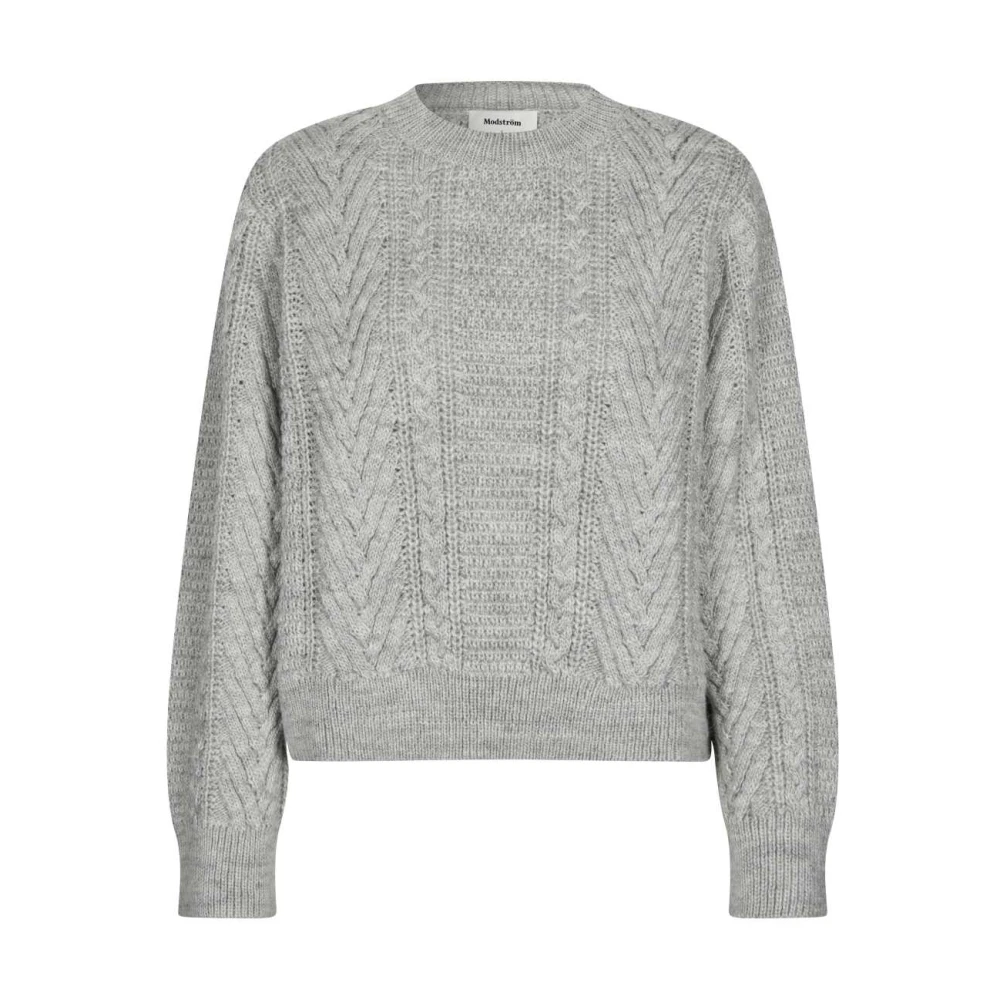 Modström Grijze Gebreide Kabeltrui Grannon Gray Dames