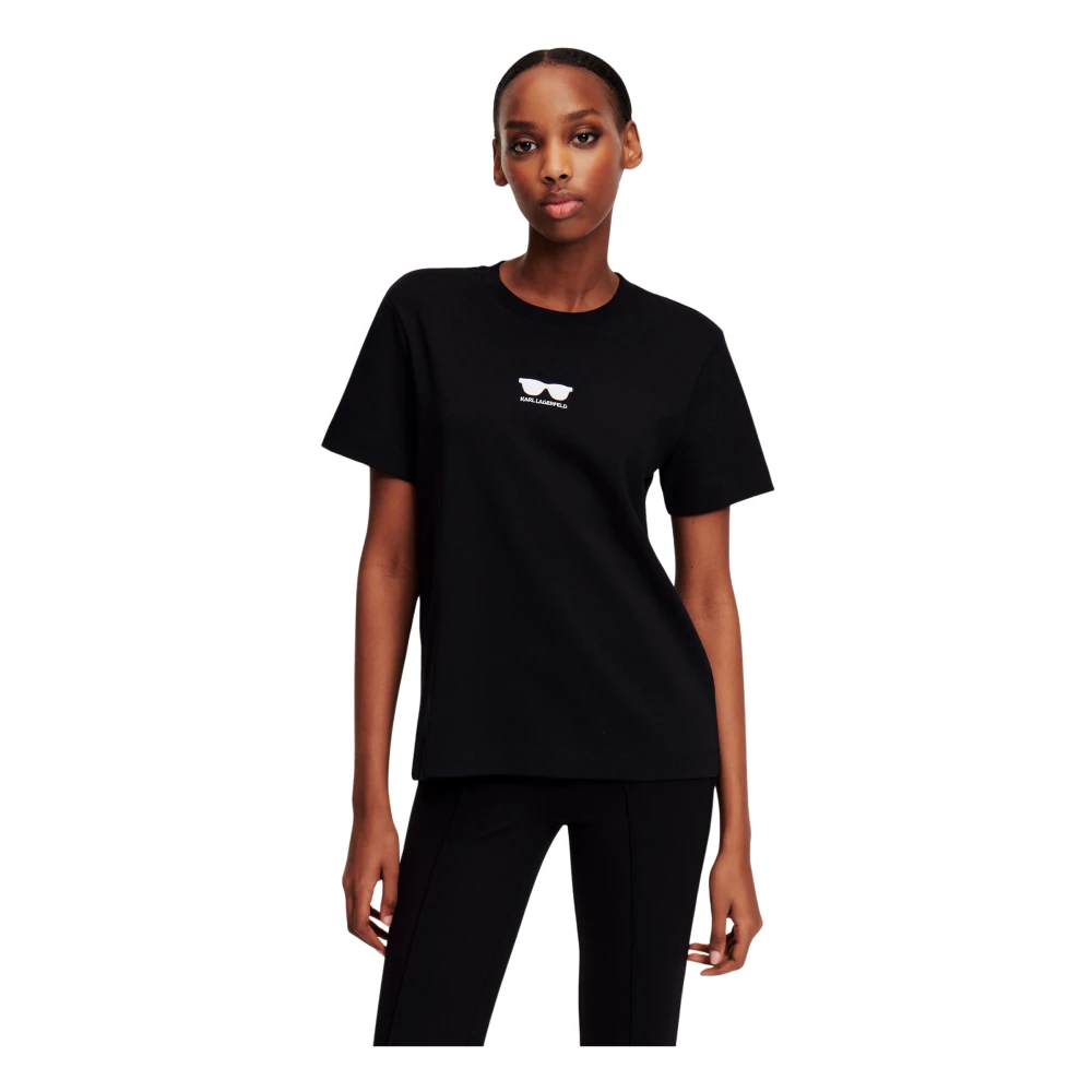 Karl Lagerfeld Biologisch katoenen T-shirt met zonnebrilborduursel Black Dames
