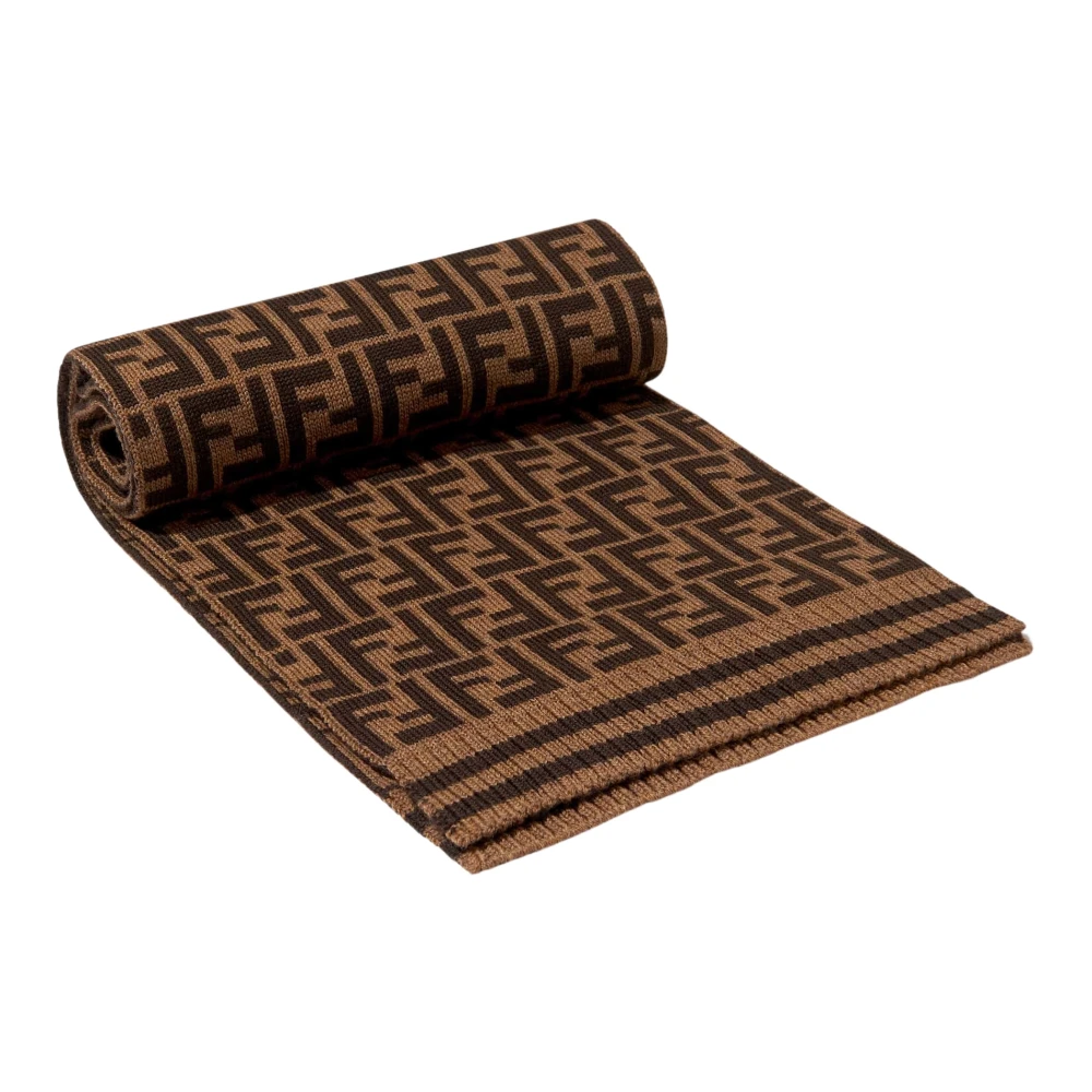 Fendi Boys Brown Kids Wool Logo Scarf In
