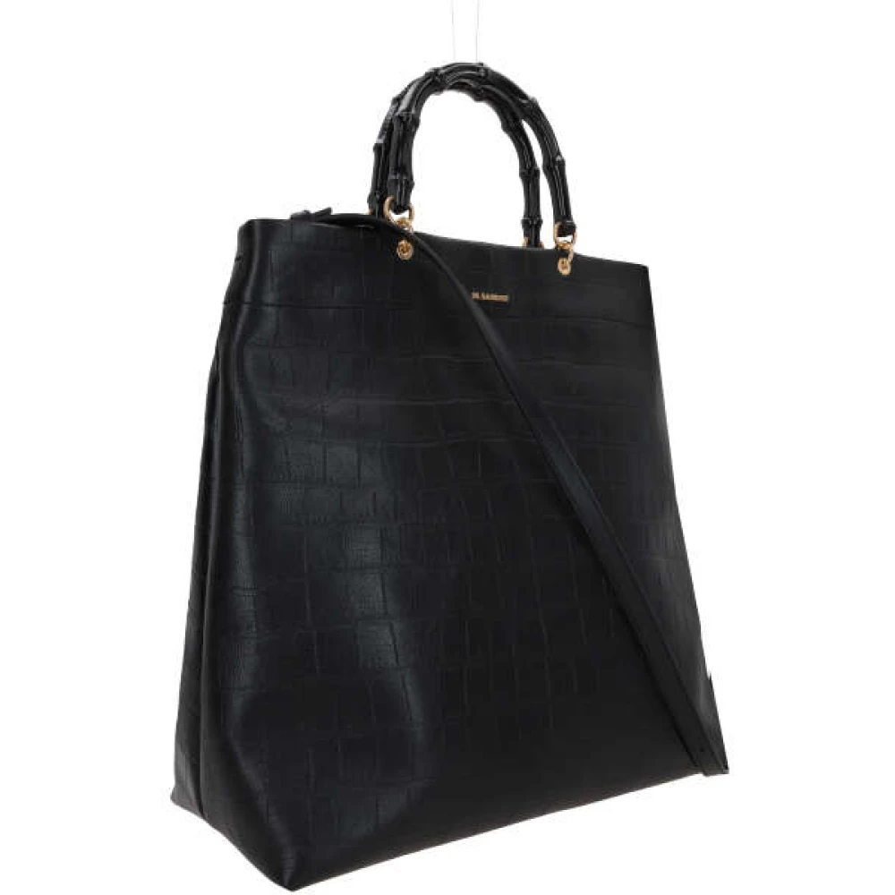 Jil Sander Zwarte krokodillenprint tote tas met gouden hardware Black Dames