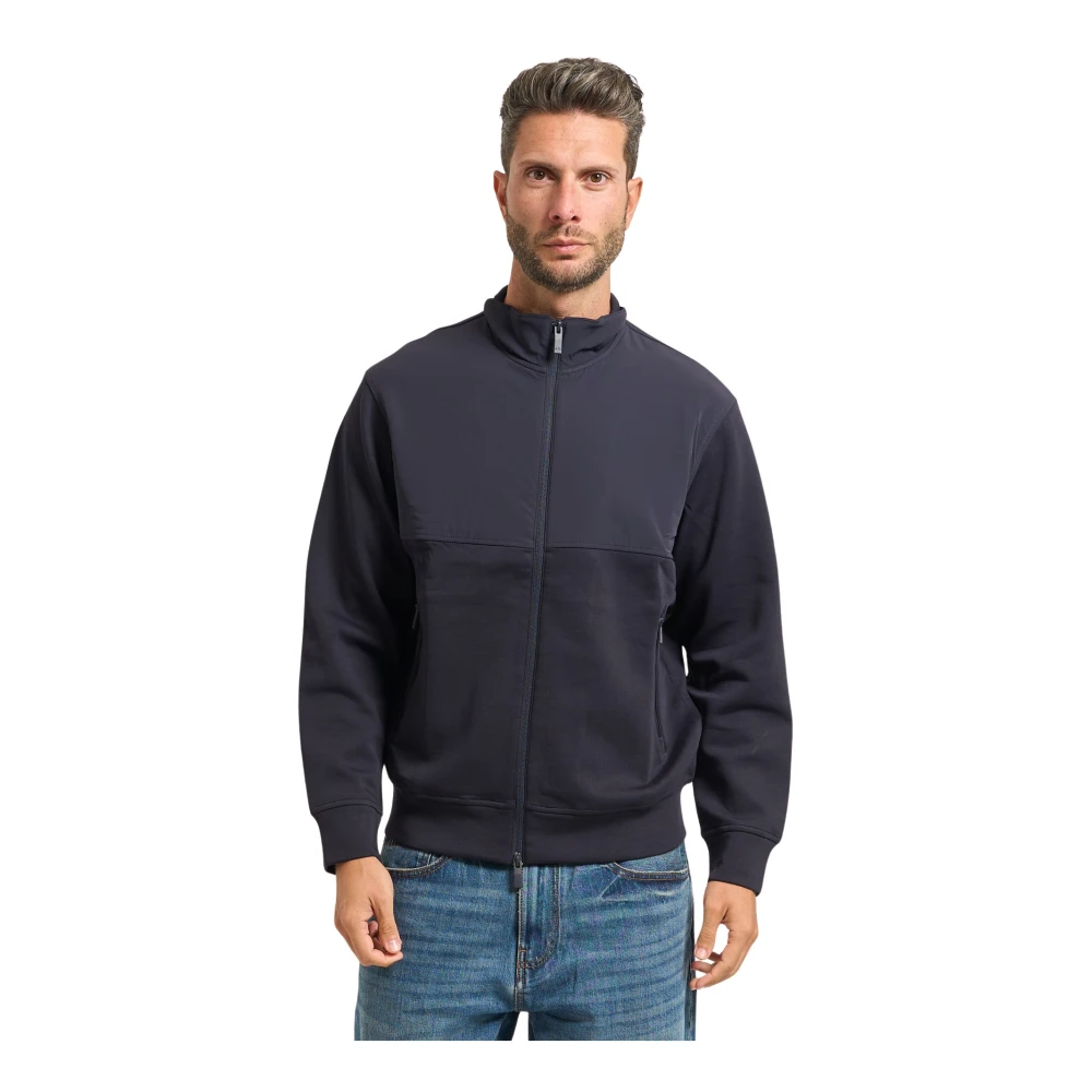 Armani Exchange Men's Blue Zip-Throughs, M, Reversible Jumper With High Collar
