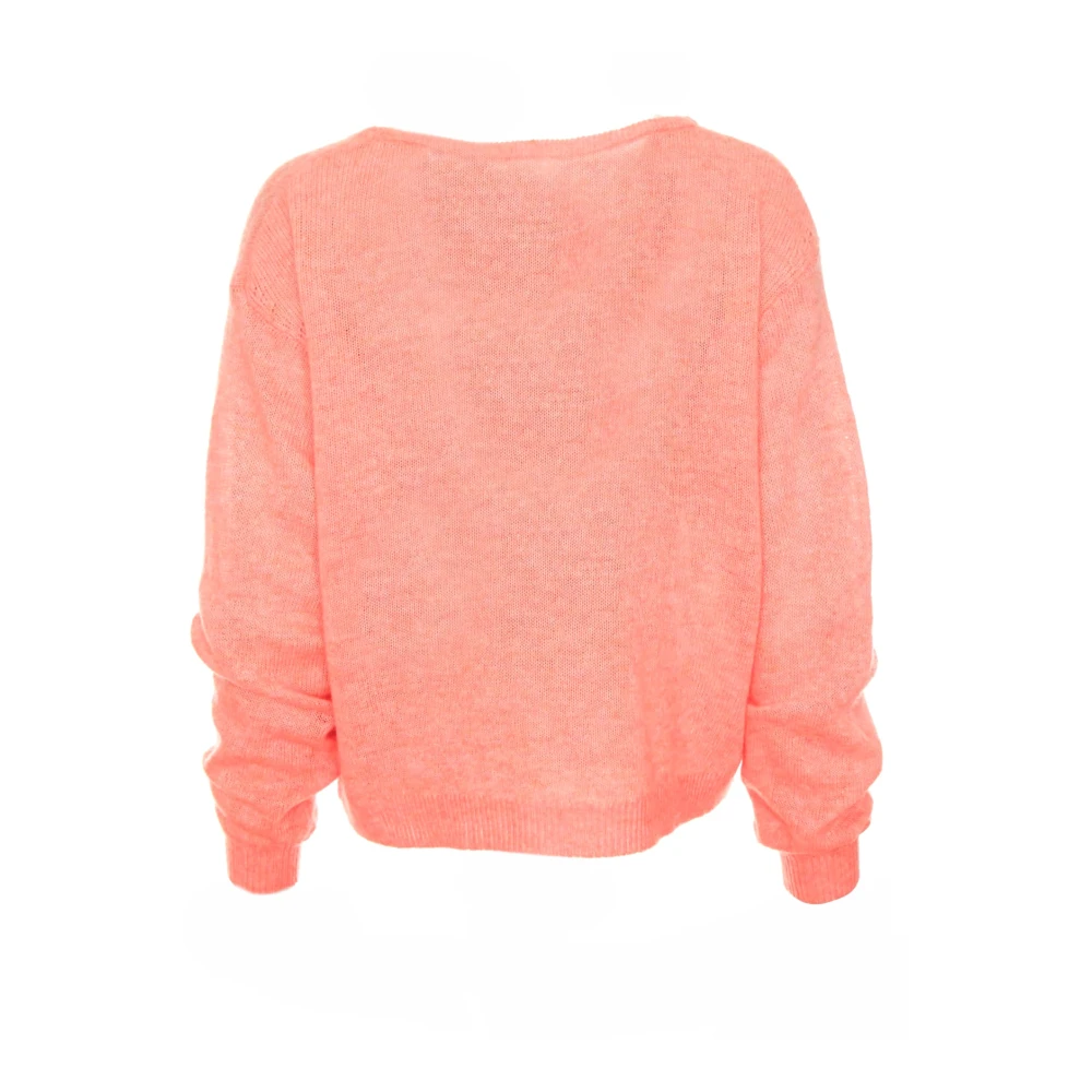 American vintage Zachte Gebreide V-Hals Trui Pink Dames