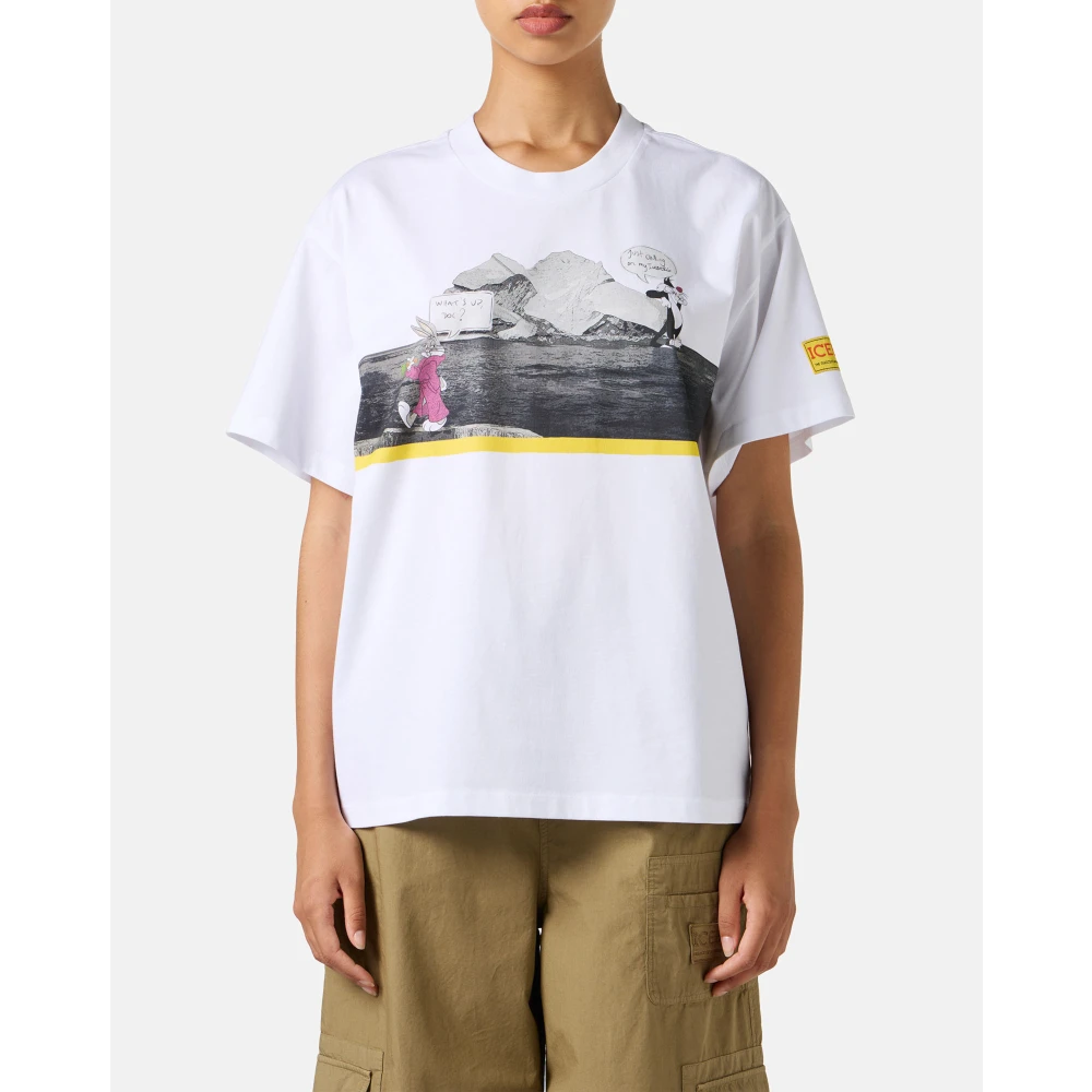 Iceberg Wit regular-fit T-shirt van kleding geverfd katoenen jersey met cupro stofinzetten White Dames