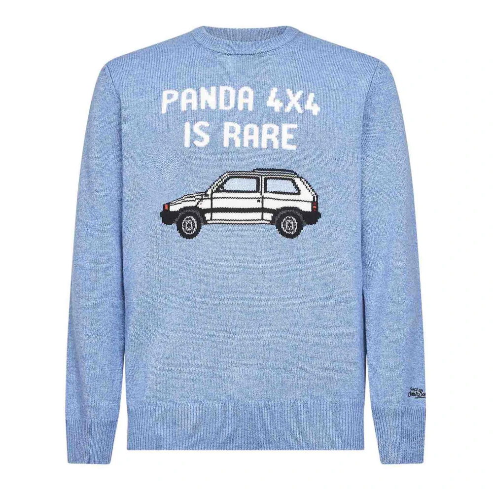 Mc2 Saint Barth Men's Blue Round-Neck Knitwear, 2XL, Panda Car Artwork Jumper